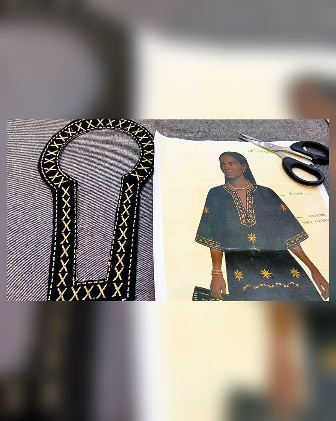 Détail d’une broderie réalisée à partir d’un dessin Wax.by.Mona