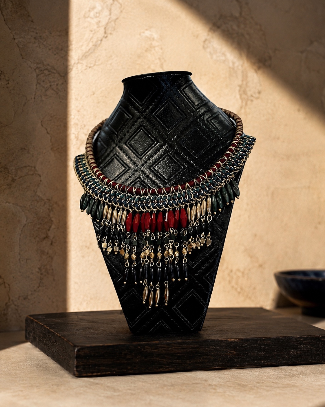 Collier plastron Wax.by.Mona composé de perles et d’éléments métalliques